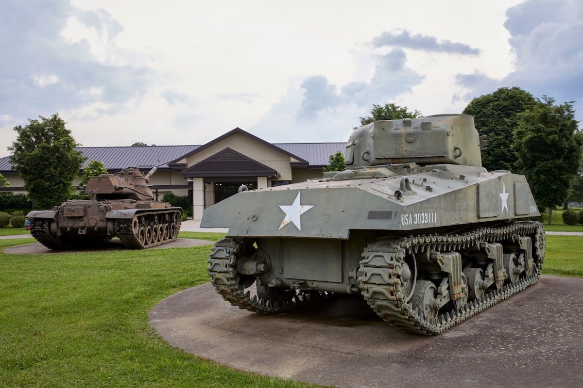 Military tank in front of the General George Patton Museum in Fort Knox, Kentucky